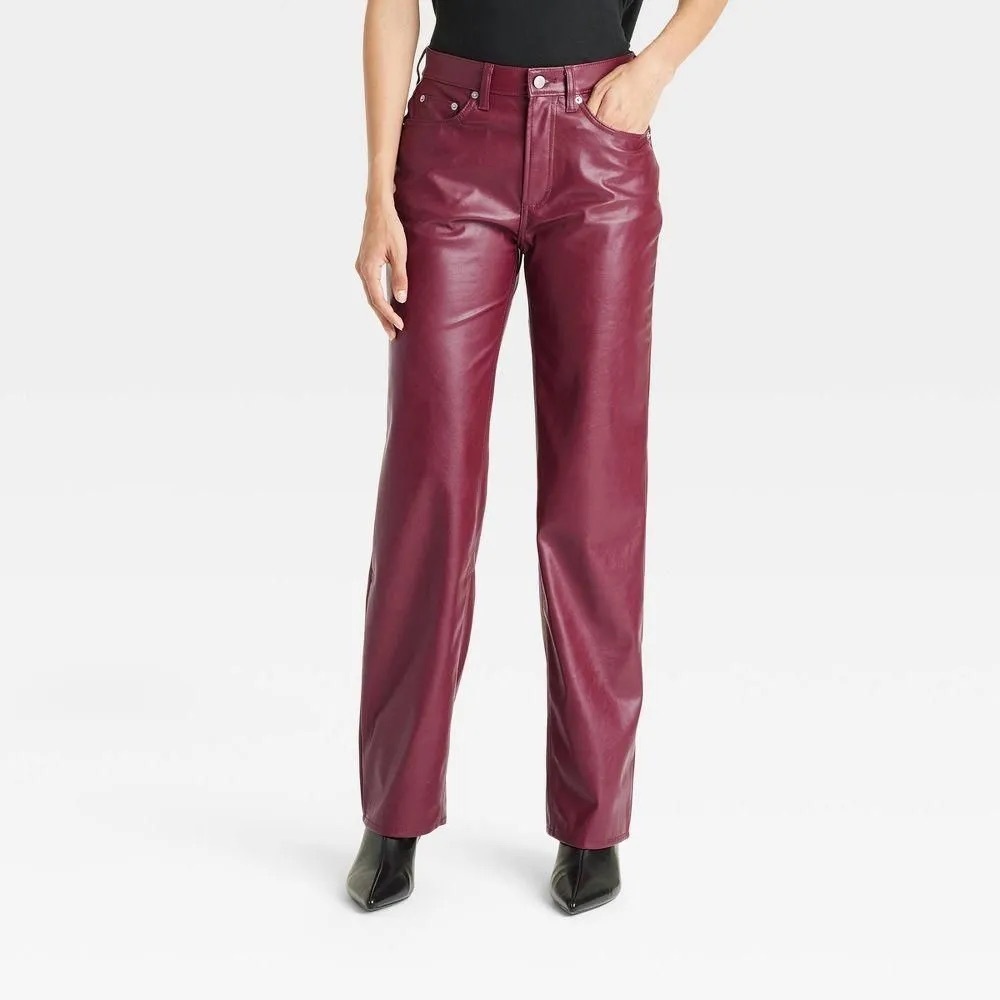 Women's Burgundy Faux Leather Pants